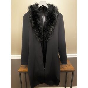 Bisou Bisou Long Black Fur Collar Fashion Coat Women's Size Large
